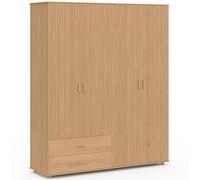IDMarket - Armoire 4 Portes Juliette Effet Lattes tasseau Bois Coloris chêne penderie 160 cm avec 2 tiroirs et étagères