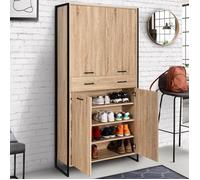 Armoire à chaussures LUIS 4 portes 1 tiroir design industriel H. 180 cm