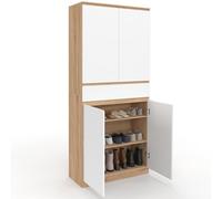 IDMarket - Armoire à Chaussures 24 Paires TOMI 4 Portes 1 tiroir façon hêtre et Blanc