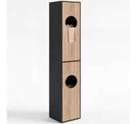 IDMarket - Armoire à Linge buanderie, Colonne de Salle de Bain Wallis Noir et Bois façon hêtre