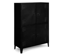 IDMarket Armoire basse ESTER 4 portes métal noir design industriel