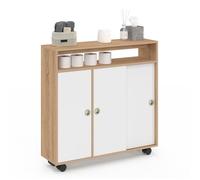 Armoire d'appoint meuble de rangement à roulettes salle de bain TOMI structure hêtre plateau blanc