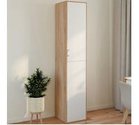 IDMARKET Armoire de bureau 180 cm multifonction SYLVIA blanc et bois 1 porte 3 étagères