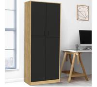 Armoire de bureau 190 cm multifonction MARIA bois et noir 2 portes 4 étagères