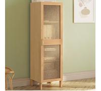 IDMARKET Armoire de rangement EDHEN 1 porte 3 étagères bois et cannage