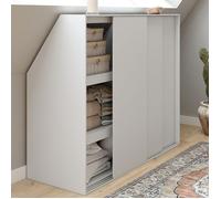 IDMarket - Armoire sous Pente 3 Portes coulissantes 3 Niveaux TOMI 130 x 50 x 70/110 cm Blanc