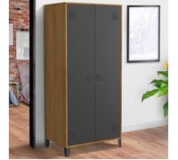 IDMarket - Armoire vestiaire penderie Ester 2 Portes métal Noir et Contour Bois Design Industriel