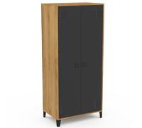 IDMarket - Armoire vestiaire penderie Ester 2 Portes métal Noir et Contour Bois Design Industriel