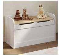 IDMARKET Banc coffre de rangement enfant LOGAN 60 cm en bois blanc et hêtre