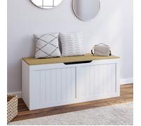 IDMARKET Banc coffre rangement 100 cm LEON bois et blanc