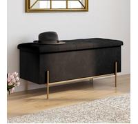 IDMARKET Banc coffre rangement LOUIS pieds métal doré 100 cm velours noir