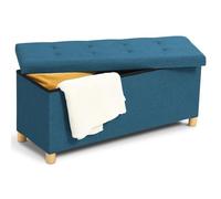 IDMarket - Banc Coffre Rangement sur Pied 100 cm Tissu Bleu Canard