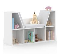 IDMarket - Bibliothèque Banc Oscar 6 Cases avec Coussins Gris 102 cm Blanc