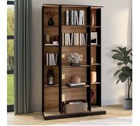 IDMARKET Bibliothèque coulissante ALPHONSE 5 niveaux 15 niches bois et noir