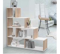 IDMarket Bibliothèque escalier Lina – Bois façon hêtre et blanc