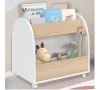 IDMARKET Bibliothèque pour enfant ANDREAS sur roulettes hêtre et blanc