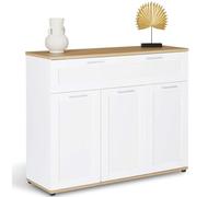 IDMarket - Buffet 100 cm VITO 3 Portes et 1 tiroir Blanc et Plateau Bois