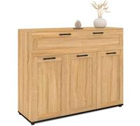IDMarket - Buffet 100 cm VITO 3 Portes et 1 tiroir façon hêtre et poignées Noires