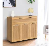 IDMARKET Buffet 100 cm VITO 3 portes et 1 tiroir façon hêtre et poignées noires
