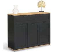 IDMarket - Buffet 100 cm VITO 3 Portes et 1 tiroir Noir et Plateau Bois