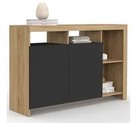 ID MARKET buffet 2 portes et 4 niches 110 cm Moderne bois et noir effet hêtre
