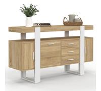 ID MARKET buffet PHOENIX 3 portes et 3 tiroirs 140 cm Loft bois et blanc