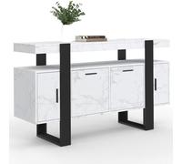 IDMarket - Buffet 140 cm Phoenix 4 Portes Effet marbre Blanc Alaska et Noir