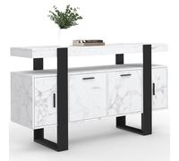 IDMarket - Buffet 140 cm Phoenix 4 Portes Effet marbre Blanc Alaska et Noir