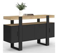 IDMarket - Buffet 140 cm Phoenix 4 Portes Noir avec Plateau Bois