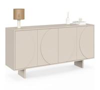 IDMarket - Buffet 160 cm Arvin 4 Portes avec reliefs arrondis Bois Beige | Buffet enfilade pour salon ou salle à manger, 2 doubles placards avec étagères ajustables