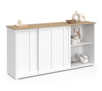 IDMarket - Buffet 160 cm Jango 3 Portes coulissantes Blanc et Plateau Bois