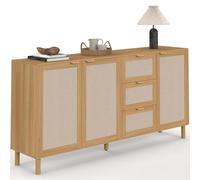 IDMarket - Buffet 160 cm Robin Meuble de Rangement Bois et Tissu Effet Lin | Avec 4 portes avec 3 tiroirs