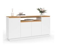 IDMarket - Buffet 160 cm Serena Blanc et Plateau Effet Bois | Avec 4 portes avec niche centrale
