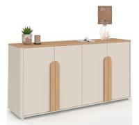 Buffet 160 cm TIRANA 4 portes avec grandes poignées beige et bois clair