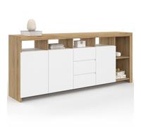 IDMarket - Buffet 180 cm Malo Bois façon hêtre 3 Portes et 3 tiroirs Blancs