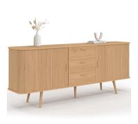 IDMARKET Buffet 200 cm ROMIE XXL effet lattes 2 portes coulissantes et 3 tiroirs