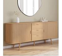 IDMARKET Buffet 200 cm ROMIE XXL effet lattes 2 portes coulissantes et 3 tiroirs