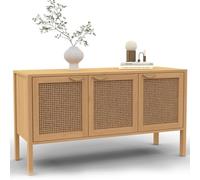 IDMarket - Buffet Bas 110 cm EDHEN 3 Portes Bois et cannage
