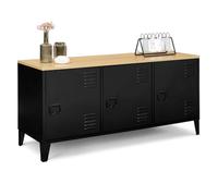 IDMarket - Buffet Bas 113 cm Ester 3 Portes métal Noir Plateau Bois Design Industriel