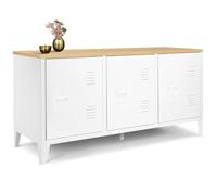 IDMarket - Buffet bas ESTER 113 cm 3 portes métal blanc plateau bois design industriel