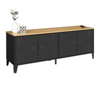 IDMarket - Buffet Bas 140 cm Ester 4 Portes métal Noir et Plateau Bois Design Industriel