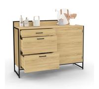 IDMarket - Buffet Bas casserolier de Cuisine 120 cm Detroit Plan de Travail H.83 cm 1 Porte + 3 tiroirs Design Industriel