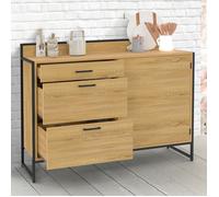 IDMarket - Buffet Bas casserolier de Cuisine 120 cm Detroit Plan de Travail H.83 cm 1 Porte + 3 tiroirs Design Industriel