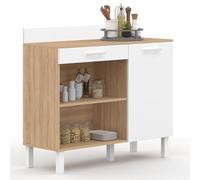 IDMARKET Buffet bas de cuisine 100 cm CINA plan de travail H.83 cm 1 porte + 1 tiroir façon hêtre et blanc