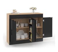 IDMarket - Buffet Bas de Cuisine 110 cm Alto façon hêtre et Noir | Avec rangements