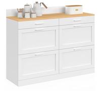IDMARKET Buffet bas de cuisine 120 cm casserolier VITO plan de travail H.83 cm 1 porte + 3 tiroirs blanc et plateau façon hêtre