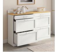 IDMARKET Buffet bas de cuisine 120 cm casserolier VITO plan de travail H.83 cm 1 porte + 3 tiroirs blanc et plateau façon hêtre