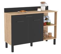 IDMarket - Buffet bas de cuisine 120 CM CINA plan de travail H.83 cm 2 portes + tiroir façon hêtre et noir