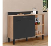 IDMARKET Buffet bas de cuisine 120 CM CINA plan de travail H.83 cm 2 portes + tiroir façon hêtre et noir