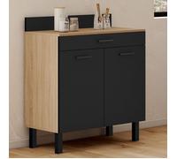 IDMARKET Buffet bas de cuisine 80 cm CINA plan de travail H.83 cm 2 portes + tiroir façon hêtre et noir